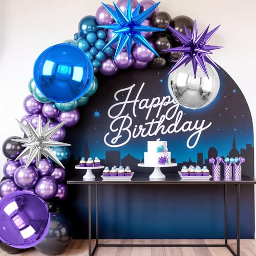 Image of 6pcs 22 inch Blue Silver Purple Star Balloons and 4D Large Foil Balloons, Blue Purple Star Balloon Silver 4D Foil Aluminum Balloon For Birthday Baby Shower Mermaid Theme Party Wedding Decor