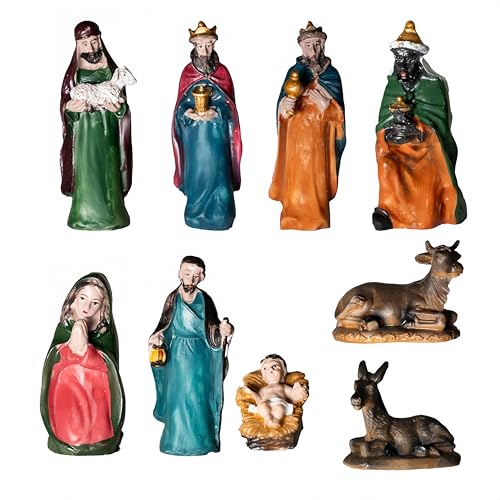 Genérico Belén de Navidad Completo – 9 Figuras de 12 cm en Resina – Portal de Belén y Nacimiento Tradicional – Decoración Navideña para el Hogar