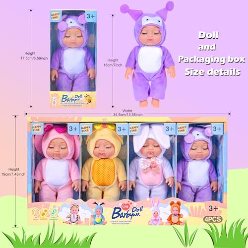 Set 4 muñecas bebé 7 pulg. con disfraces animalitos miniatura 3