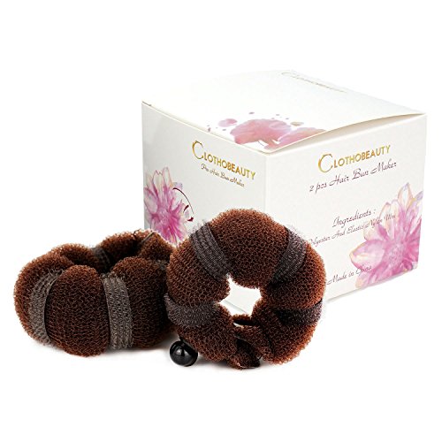 CLOTHOBEAUTY 2 Pcs Hair bun styling Styler Twist ring former shaper, Chignon Bun maker Donut/Doughnut, Hair Curler Accessory, kids/children hair bun maker tools (S-Brown)