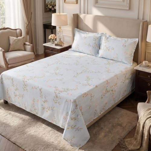 Image of Home Elegance from House of Mytrident | Linen Feel Bed Sheet for Double Bed King Size with Two Pillow Covers | Ultrasoft | Floral 274cm x 250cm | myTrident - Birch Mint