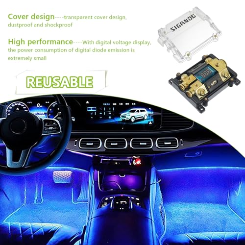 SIGANDG Car Audio Digital LED Voltage Display, ANL Fuse Holder Distribution Block 1 in 2 Out, with 2 Fuses and 2 Hexagon Wrench, Suitable for Car and Yacht Audio