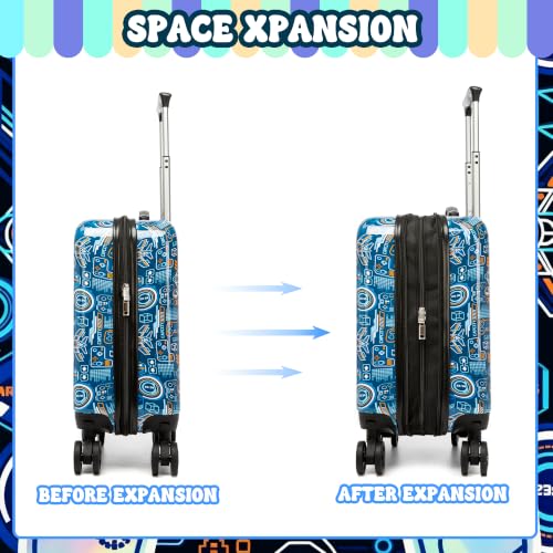 Image of Kids Luggage Set Carry On Suitcase with U shaped Pillow Rolling Toddler Suitcase for Boys Travel Set Hardside Luggage with Spinner Wheels Airline Approved, Game Controller Pattern
