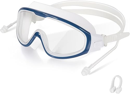 Miniatura 13 de Gafas de natación, visión amplia, visión clara, gafas de natación para adultos, protección UV antivaho, sin fugas, gafas de piscina Azul Negro,Azul