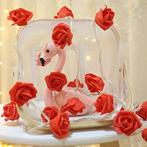 Kouamor 5ft/10ft/20ft Valentines Day Rose Lights, Valentines Decor Flower String Lights, Red Pink White Rose Lights with Battery, Valentines Lights for Indoor Outdoor Home Party (Red-5ft(Solid on))