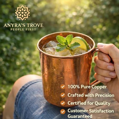 Image of ANYRA'S TROVE Pure Copper Mug|500 ML|Pack of 1|Copper Tumbler|Helathy|Sports Cup|Copper Beer Mug|Cocktail| Mocktails|Kitchen and Home Decor|Moscow Mug|Ayurvedic|Drinkware|Barware& Gift|