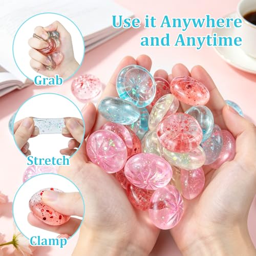 Image of 24pcs Mini Clear Glitter Dumpling Fidget Toys,Kawaii Stress Balls Anxiety Relief Squishy Sensory Toys for Kids Adults,Classroom,Goodie Bag Stuffers