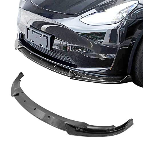 FREEMOTOR802Â® Front Bumper Lip, Compatible with 2020-2024 Tesla Model Y, Air Dam Chin Spoiler Splitter IKON Style PP Polypropylene Carbon Fiber Print, 2021 3PCS