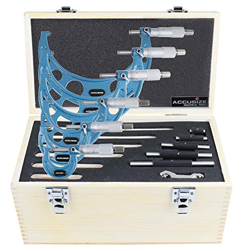 Accusize Industrial Tools 0-6 Inch By 0.0001'' Ultra-Precision Outside Micrometers With Carbide Tips 6 Pc Set, Eg00-0906 #TOP2