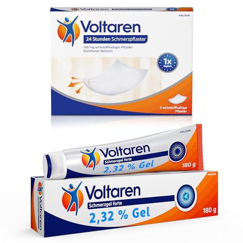 Voltaren Schmerzlinderungs-Duo: Schmerzgel forte 23,2 mg/g (180g) & Schmerzpflaster mit Diclofenac (5 Stk.) für Rücken-, Muskel- & Gelenkschmerzen