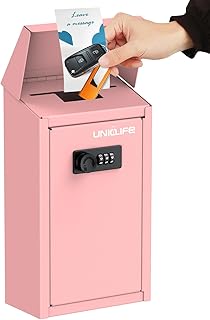 Uniclife Rosa Metall Wandmontierte Briefkasten mit Oberschlitz, Schlüsselbox mit Kombinationsschloss für Außenbereich, Spendenbox Sammelboxen, Sichere Vorschlagsboxen, Stahl Geldablage