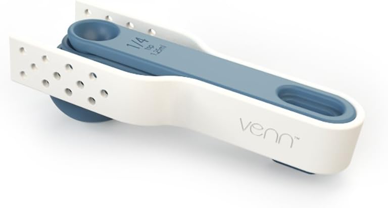 Venn Kitchen Measuring Spoon Set with Mini Serving Tongs, Blue