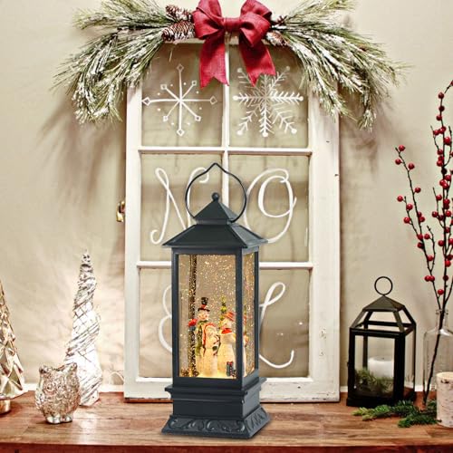 Image of Eldnacele Snowman Singing Snow Globe Lantern with 6 Hour Timer | Battery Operated USB Powered, Spinning Water Swirling Glitter Snow Globe Lamp, Holiday Indoor Decoration Christmas Gift