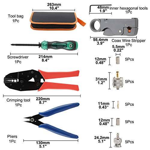 YaeTool Coaxial Cable Tool Set, Coax RF Connector Crimping Tool Coaxial Cable Stripper BNC/UHF