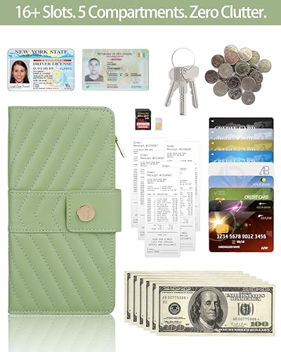 Image of Green Women's Trifold Wallet,Large Capacity RFID Long Wallet