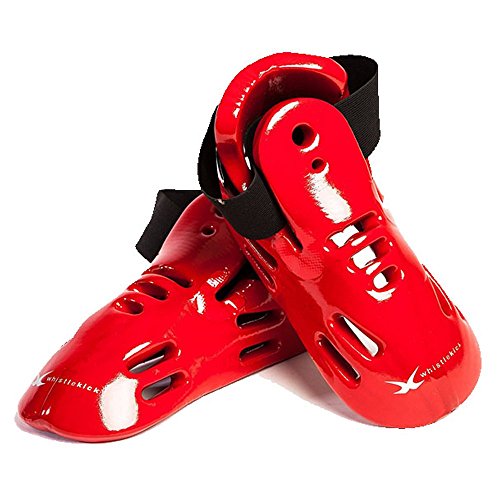 whistlekick Karate Sparring Foot Gear for Karate/Taekwondo Martial Arts Industry Best Warranty - No Toe Strap Heat, Red (Adult, Small)