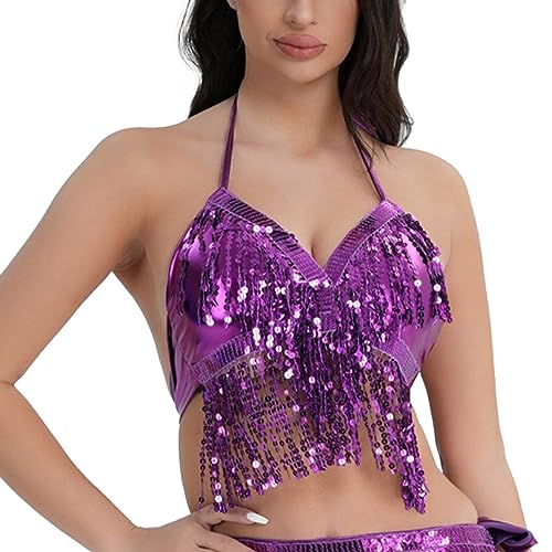 Generisch Top de lentejuelas con cuello en V para mujer, cuello en V, chaleco brillante sin mangas con capucha, para embarazadas, morado, Talla única