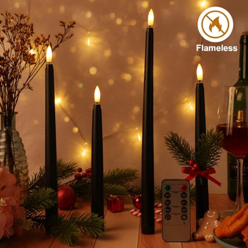 Image of Rossesay 16 Pcs Black Flameless Taper Candles Halloween Battery Operated Candles with Remote Timer 8.5 inch 9.6 inch 10.8 inch 12.8 inch LED Flameless Flickering Candlestick for Christmas Wedding Party Decor