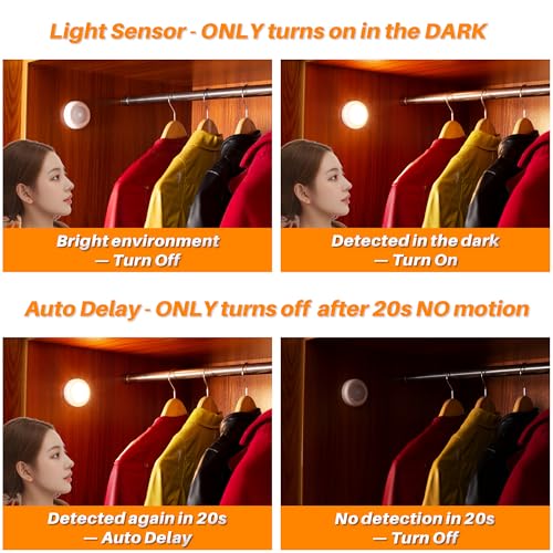 Motion Sensor Lights Indoor, STAR-SPANGLED High CRI Stick on Puck Lights Battery Powered, Cordless LED Light for Under Cabinet, Cupboard, Wardrobe, Stairs, Closet, Kitchen, Hallway (Warm White, 3Pack) - Image 4