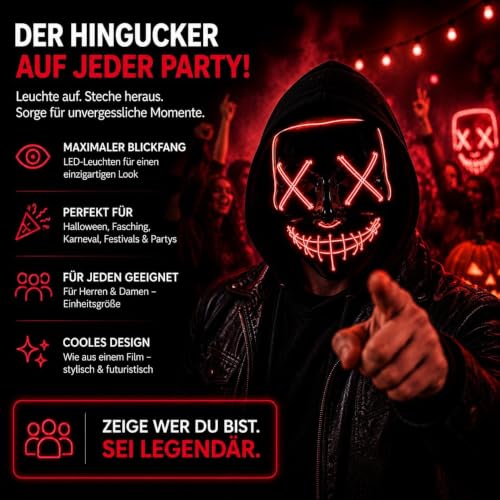 Costumed Halloween Maske Purge LED - Kostümmaske steuerbar für Halloween, Fasching & Karneval als Kostüm & Verkleidung für Herren & Damen (… – Ansicht 5