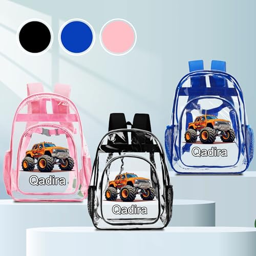 Personalized Kids Clear Backpack For Boys Girls, Custom Clear Backpack With Name Car Decor, Heavy Duty PVC Transparent Bookbag, First Day Of School Kindergarten Toddler Teen Schoolbag2