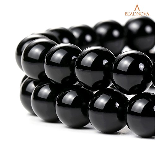 Image of BEADNOVA Black Onyx Agate Beads Natural Crystal Beads Stone Gemstone Round Loose Energy Healing with Crystal Stretch Cord for Jewelry Making (10mm, 36-38pcs)