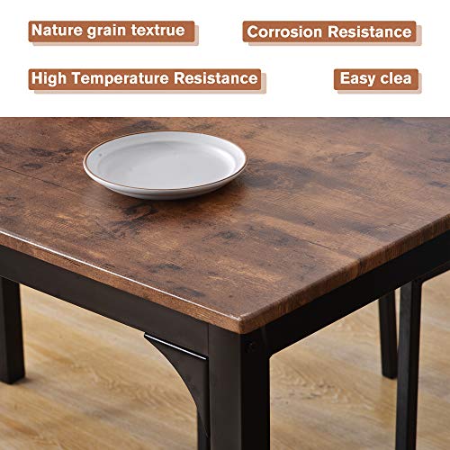 Mesa de comedor cuadrada de 70 cm de lado con 2 sillas de estructura metálica industrial café 8