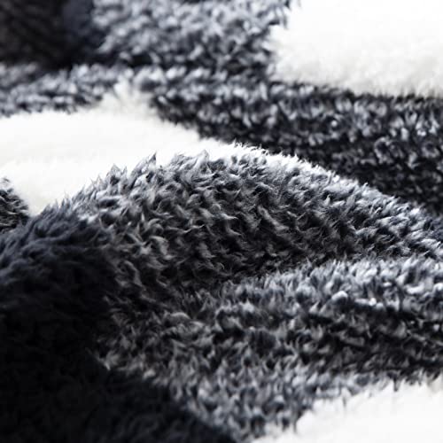 Bertte Fluffy Sherpa Throw Blanket Ultra Soft Warm Lightweight Plaid Shaggy Blanket For Couch Sofa Travel, Premium Reversible Decorative Faux Fur Blanket For All Seasons, 50"X 60", Checker Black #TOP3