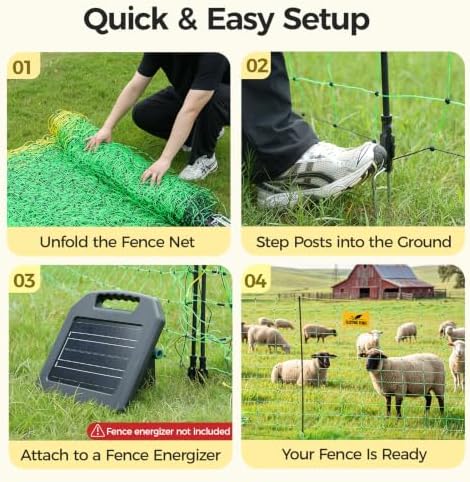 Electric Fence Netting for Sheep, Goat, Cattle, Hog, Deer, 42.5"H x 164'L - 3