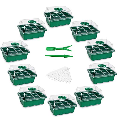 PPNZQAUT 10 Sets Seed Starting Kit Seedling Starter Trays 60 Cells Garden Seed Starter Trays Humidity Adjustable Seed Germination Trays with Dome and Base Greenhouse Seed Starting Trays (10)