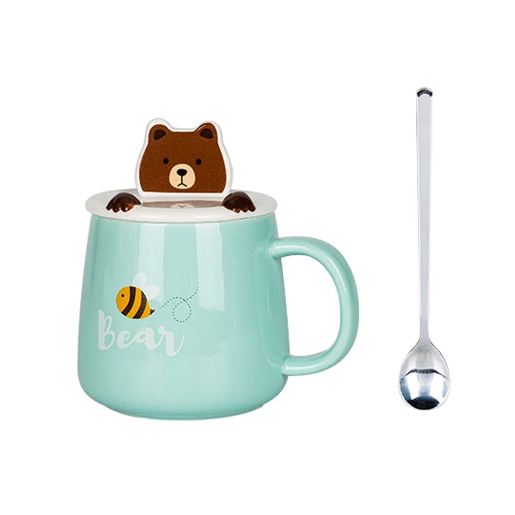 Kaffeetasse, niedliches Tiermotiv, bedrucktes Tassen-Set, Tassendeckel mit Handyständer, Keramik, Kaffee/Milch/Hafer/Wasserbecher (grün, rosa)