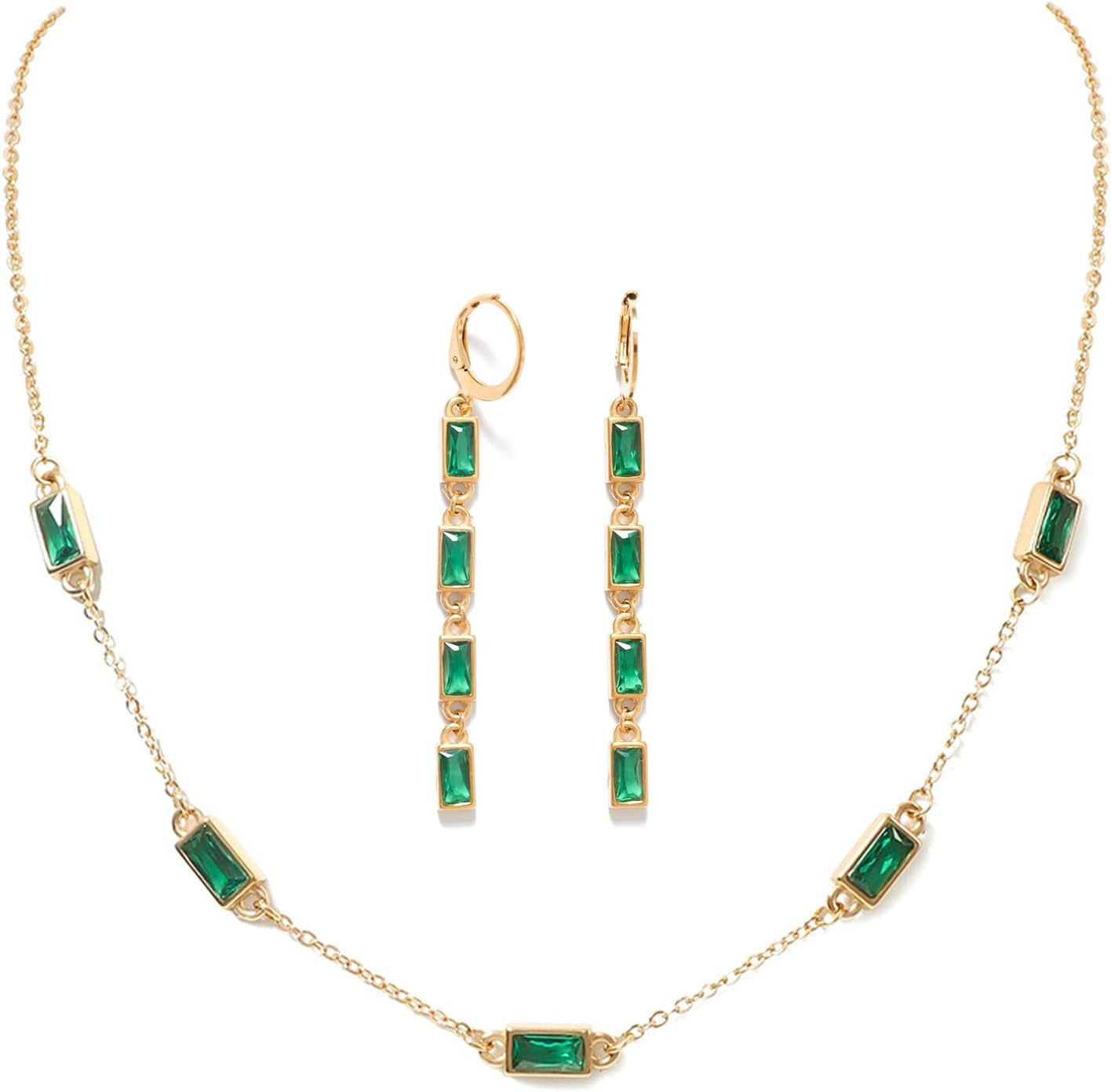Emerald-cut Cubic Zirconia Jewelry Set for Women 18k Gold Plated 4/2 Pcs Heart CZ Necklace Earring Bracelet Anklet Birthstone Jewelry Wedding Prom Birthday Gift