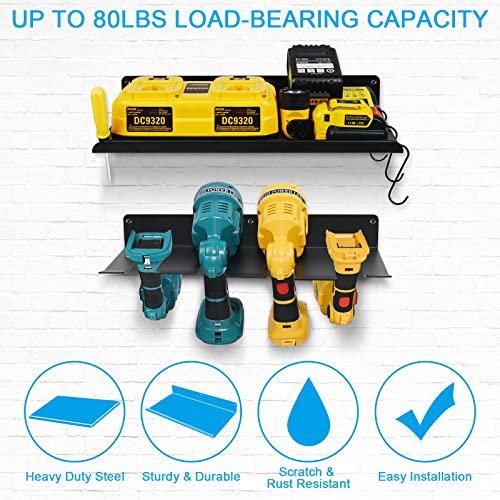 Wokyy Electric Drill Storage Rack, Upgraded Wall Mounted Power Tool Organizer With 4 Drills Holders, Heavy Duty Steel Floating Shelf For Garage Workshop Wall Pegboard(Drill Rack + Shelf) #TOP4