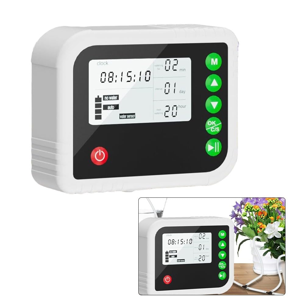 Arrosage automatique des plantes avec minuterie pour 15 pots, kit d'irrigation goutte à goutte avec durée réglable et double mode, ABS résistant aux intempéries IP65 pour intérieur et extérieur