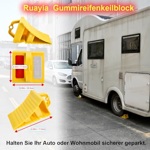 Ruayia Unterlegkeile Wohnmobil, Unterlegkeile Anhänger mit 1*Reinigungsgel, mit Griff &Reflektierende Aufkleber, rutschfeste Unterseite (2 Stück)