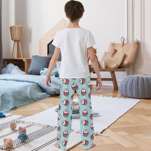 Boy's Pants Cartoon Penguin Hat Scarf Jogger Pants Elastic Waist Long Bottoms Trousers with Pockets 6-14 Years3