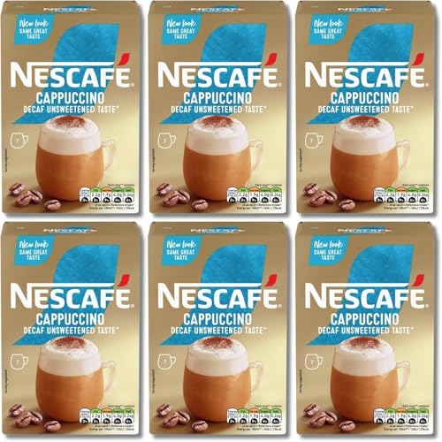 NESCAFÉ Cappuccino - 7 sobres de café descafeinado sin azúcar (paquete de 6, total 42 sobres descafeinados)