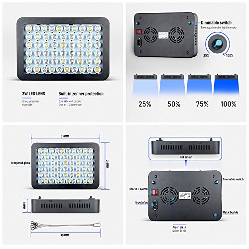 Luxbird Aquarium Light 168W LED Coral Light, LBA-168 Dimmable Reef Light,Full Spectrum LED Aquarium Light for Saltwater Reef Blue Aquarium Lighting Marine Corals Tank LPS & SPS 56 LEDs