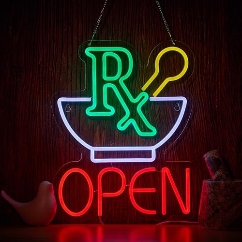 Image of Pharmacy RX Open Neon Sign for Wall Decor Dimmable Business Medicine Shop LED Neon Light USB Powered Neon Art Signs Decor