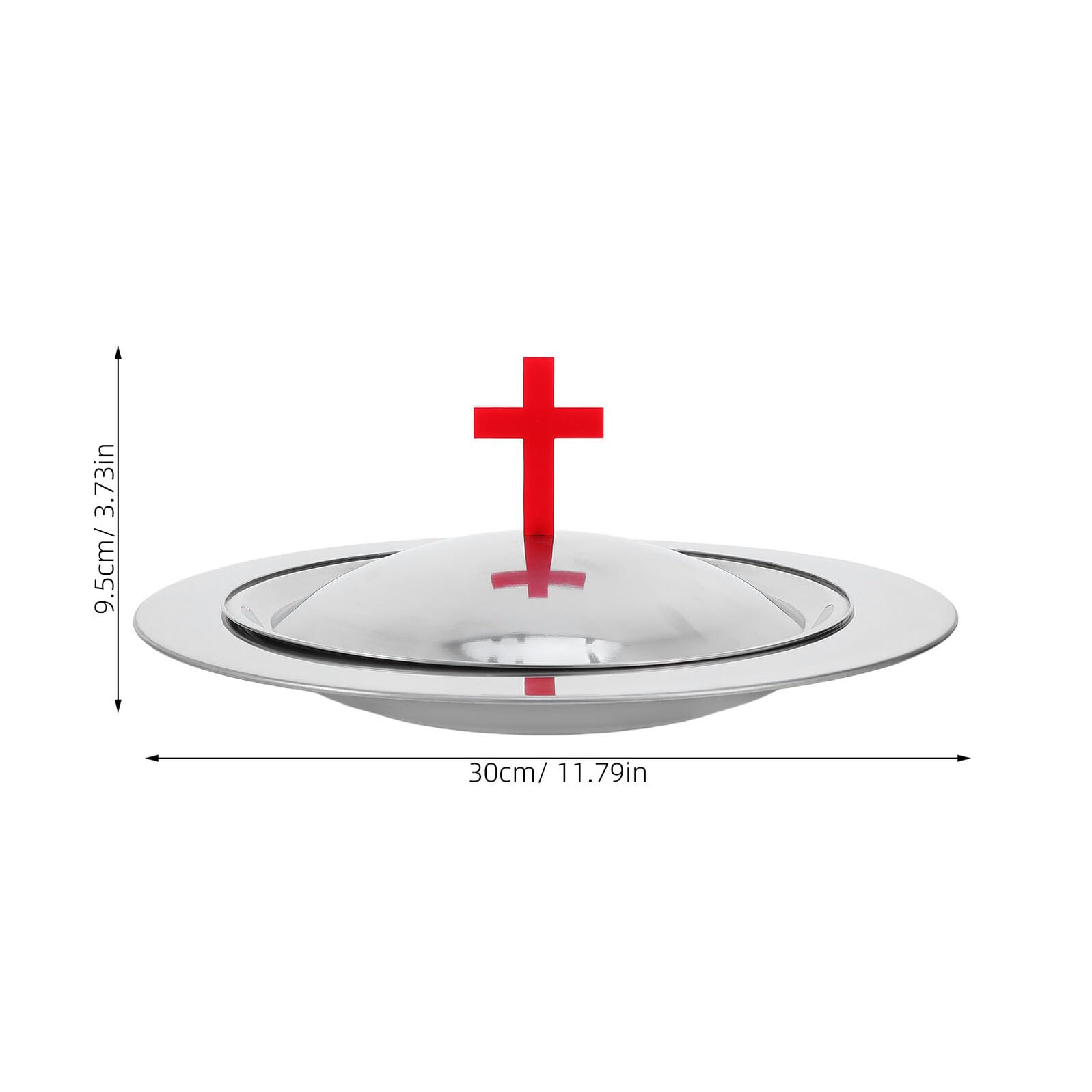 Gadpiparty Vassoio per la Comunione in Acciaio Inossidabile 30 CM con Coperchio e Copri Pane Rosso a Croce Piatto Sacro per Servizio Altare e Forniture per Cerimonie Religiose in Chiesa