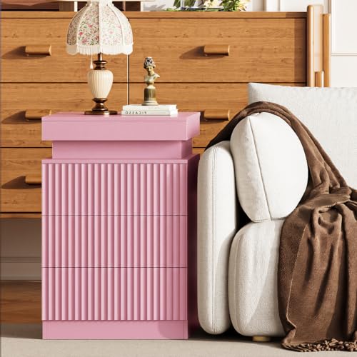 Image of Fluted LED Night Stand with Charging Station, Pink