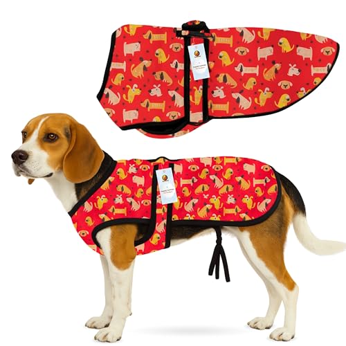 Image of Foodie Puppies Dog Winter Jacket - (Dog Printed, 20 Inch) for Small to Medium Dogs | Ultra Warm Waterproof & Windproof Coat | Adjustable Velcro Closure, Washable Vest for Cold Weather