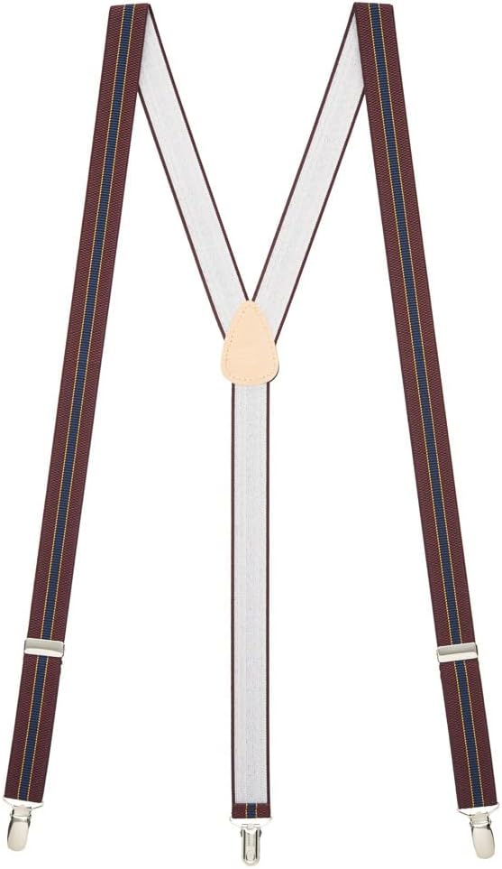 BURGUNDY/NAVY Striped Suspenders - 1 Inch Wide 46" for 5'2" to 6'1" tall