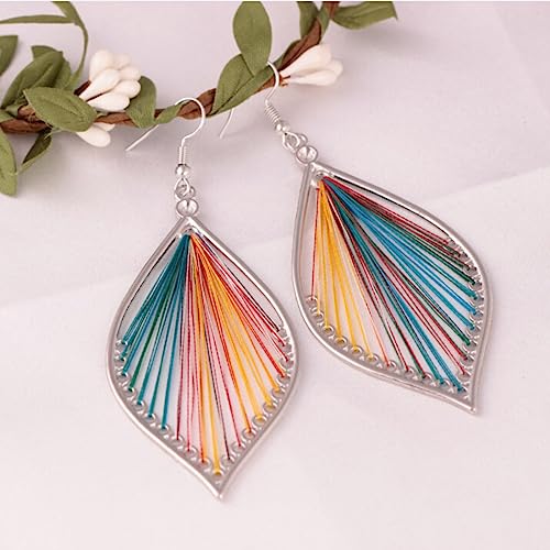 Bohemian Colorful Leaf Dangle Earrings for Women,Handmade Lightweight Feather Drop Earring Statement Jewelry Gifts2