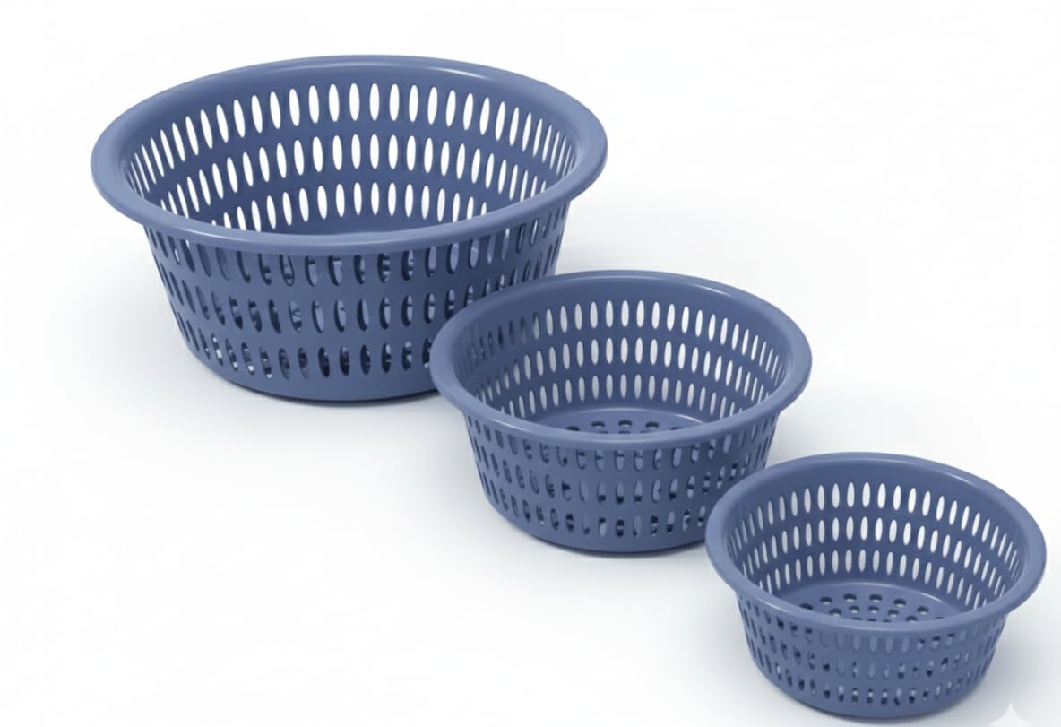 All Time Easy Round Basket Set of 3 For Kitchen, Multipurpose Vegetables, Toys, Office, Stationery-image-27