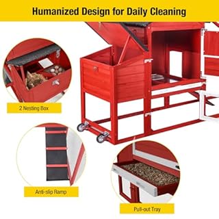 Aivituvin Chicken Coop Expandable Mobile Chicken House for Outdoor with Wheels, Nesting Box, Leakproof Pull-on Tray and UV-Resistant Roof Panel (Red)
