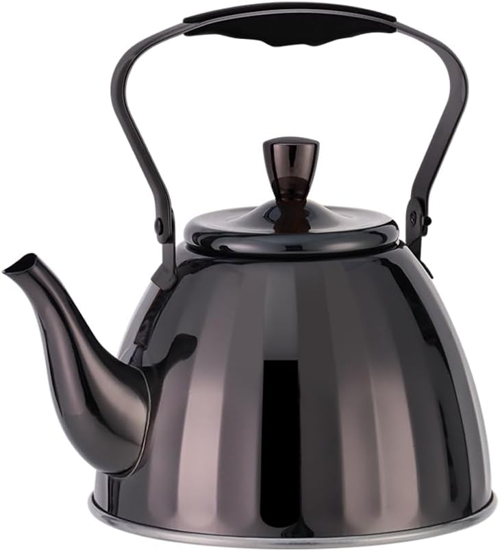 Stainless Steel Kettle with Tea Infuser in Gift Box 1.1 Qt (1 L) Stovetop Kettle with Removable Strainer, Kitchen Tea Pot for Stove Top, Induction Safe (Black 1.6 Qt (1.5))