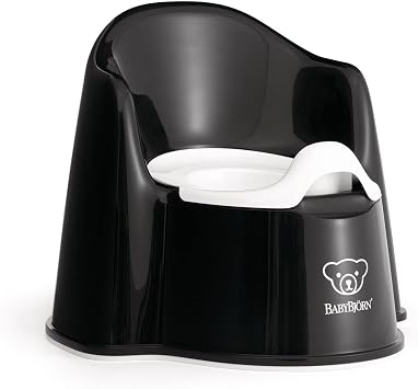 BabyBjorn Potty Chair, Black/White Potty Training Toilet, Easy-to-Clean, Removable Inner Potty, Non-Slip