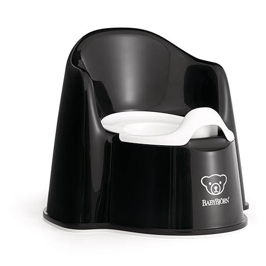 BabyBjörn Potty Chair, Black/White Potty Training Toilet, Easy-to-Clean, Removable Inner Potty, Non-Slip