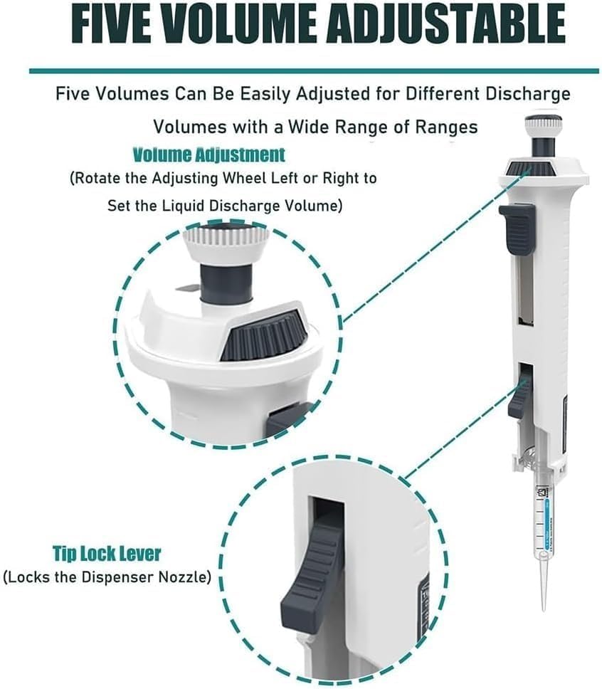 Pipetta a canale singolo da 0,5 ml-50 ml, micropipetta da laboratorio con punte per pipette da 5 ml, pipette continue passo-passo a 5 marce, per chimica, industria, ricerca scientifica